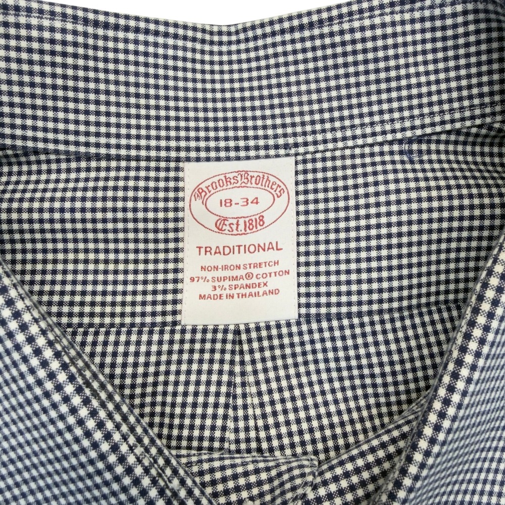 Brooks Brothers Mens 18-34 Traditional Dress Shirt Black White Gingham - Picture 4 of 7